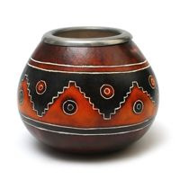 Chilenische Kalebasse COPIAPO mit schöner Virolle aus Stahl für Matetee