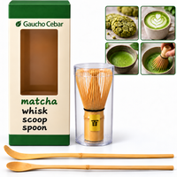 Zestaw akcesoriów do przygotowania herbaty Matcha od Gaucho Cebar - Chasen, Miseczka, bambusowa miarka, podstawka